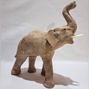 Vintage Hand Crafted Elephant Statue - Burlap Covered Glass Eyes